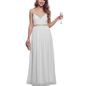 NWT Japna Maxi Dress Large White Crinkle Rayon V-Neck Sleeveless Breezy Grecian